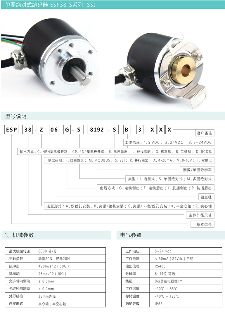 單圈絕對式編碼器 ESP38-S系列 SSI